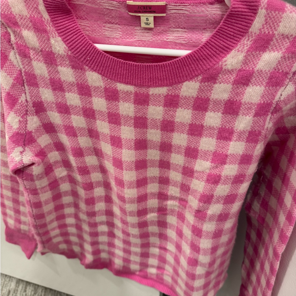 J. Crew Pink And White Checkered Sweater